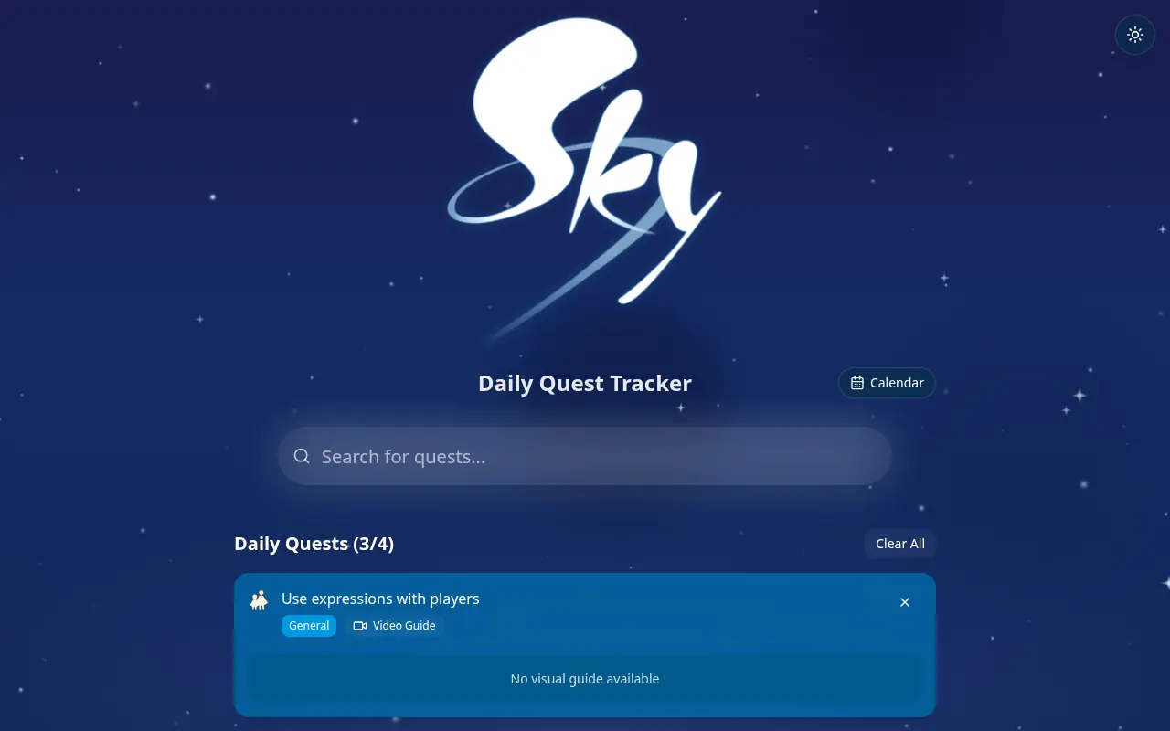 Sky Quest Tracker home page